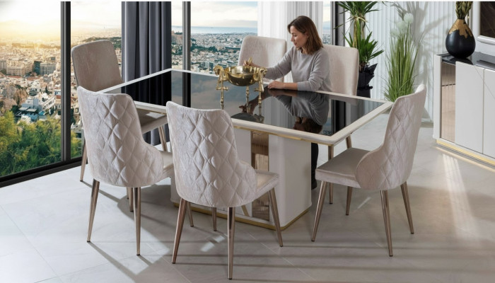 Exclusive dining set noble glass table designer upholstered chairs 7-piece