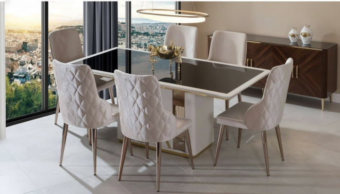 Exclusive dining set noble glass table designer upholstered chairs 7-piece