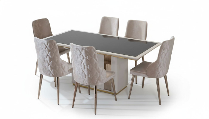 Exclusive dining set noble glass table designer upholstered chairs 7-piece