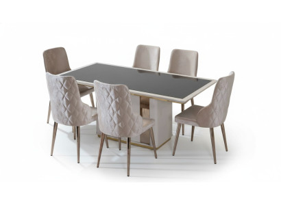 Exclusive dining set noble glass table designer upholstered chairs 7-piece
