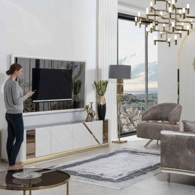 Modern living room furniture designer TV stand luxurious TV frame 2-piece set