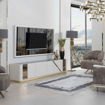 Modern living room furniture designer TV stand luxurious TV frame 2-piece set
