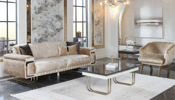 Living room modern sofa suite three-seater upholstered armchair coffee table