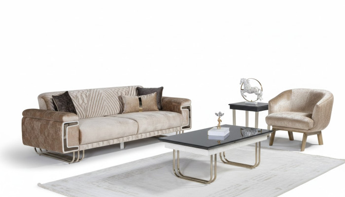 Living room modern sofa suite three-seater upholstered armchair coffee table