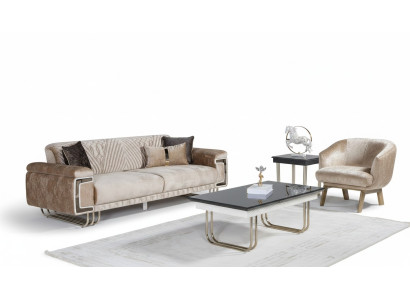 Living room modern sofa suite three-seater upholstered armchair coffee table