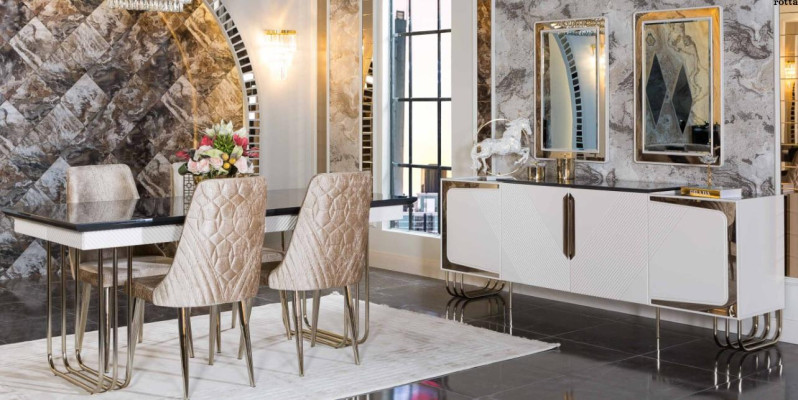 Stylish dining room furniture stainless steel set dining table sideboard mirror