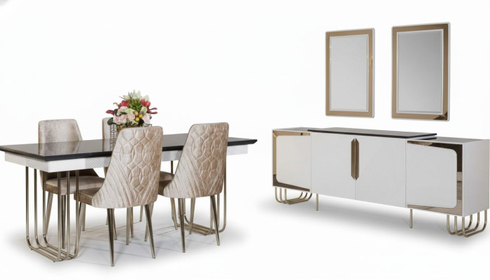 Stylish dining room furniture stainless steel set dining table sideboard mirror