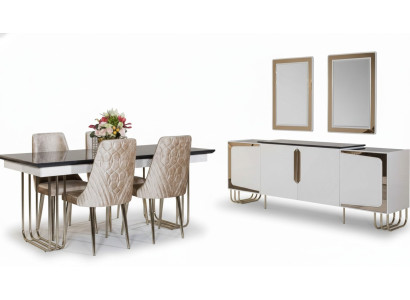Stylish dining room furniture stainless steel set dining table sideboard mirror