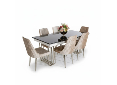 Black and white dining room glass table designer fabric chairs dining room furniture