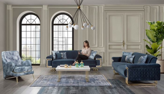 Modern stainless steel sofa set coffee table armchair upholstered furniture 4-piece set