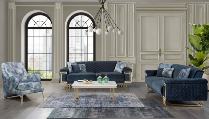 Modern stainless steel sofa set coffee table armchair upholstered furniture 4-piece set