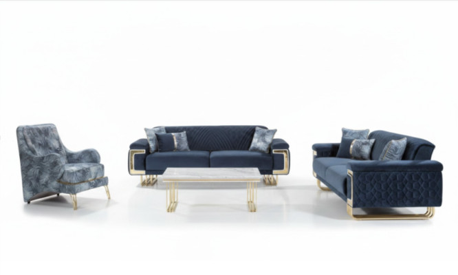 Modern stainless steel sofa set coffee table armchair upholstered furniture 4-piece set