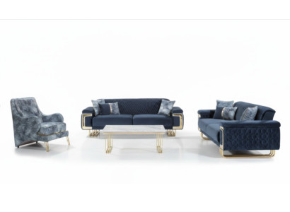 Modern stainless steel sofa set coffee table armchair upholstered furniture 4-piece set