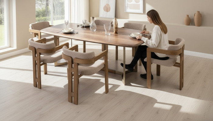 Brown dining room set designer upholstered chairs dining table dining group