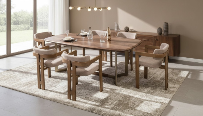 Brown dining room set designer upholstered chairs dining table dining group