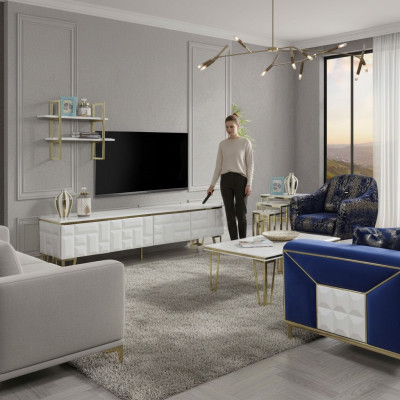 Stylish Living Room Set Designer Stainless Steel Shelf Modern TV Cabinet