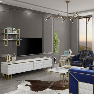 Stylish Living Room Set Designer Stainless Steel Shelf Modern TV Cabinet
