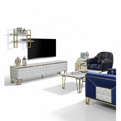 Stylish Living Room Set Designer Stainless Steel Shelf Modern TV Cabinet