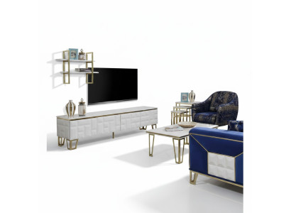 Stylish Living Room Set Designer Stainless Steel Shelf Modern TV Cabinet