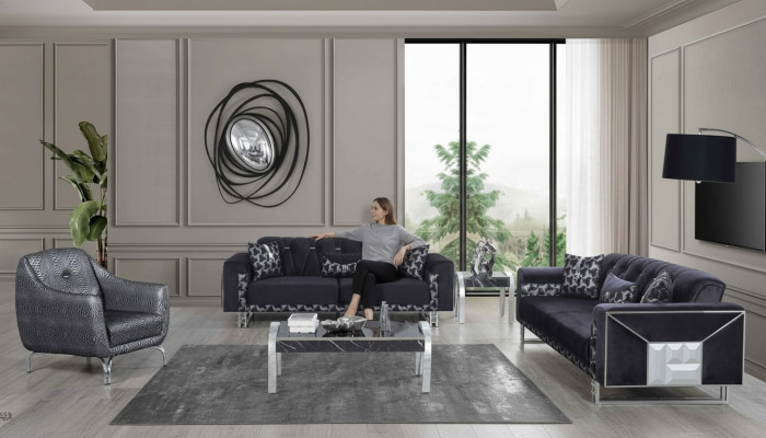 Black-Grey Living Room Sofa Set Designer Sofas Side Table 5-piece Set