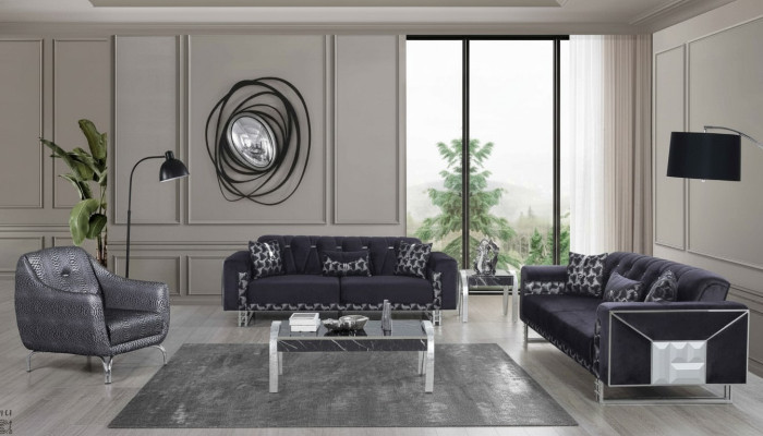 Black-Grey Living Room Sofa Set Designer Sofas Side Table 5-piece Set