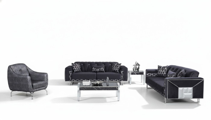Black-Grey Living Room Sofa Set Designer Sofas Side Table 5-piece Set