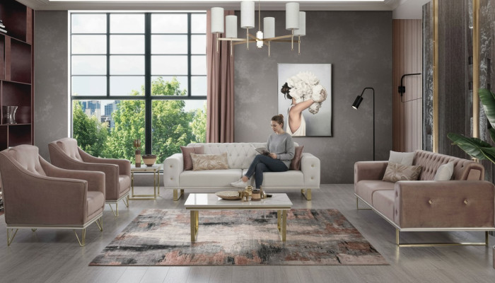 Designer Chesterfield sofa set luxurious armchairs coffee table 6-piece set
