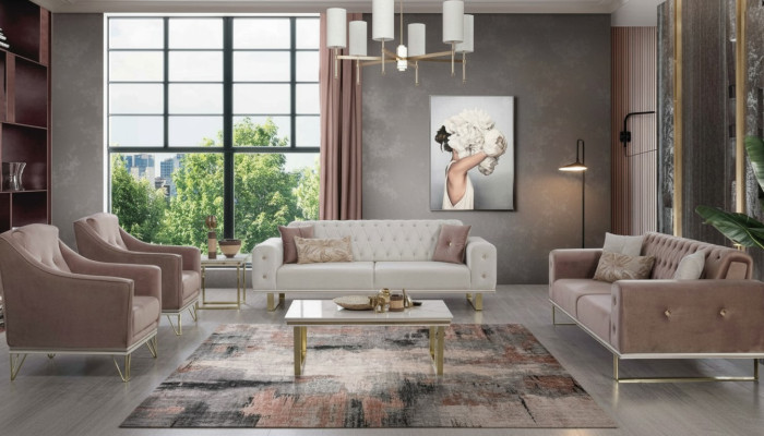 Designer Chesterfield sofa set luxurious armchairs coffee table 6-piece set