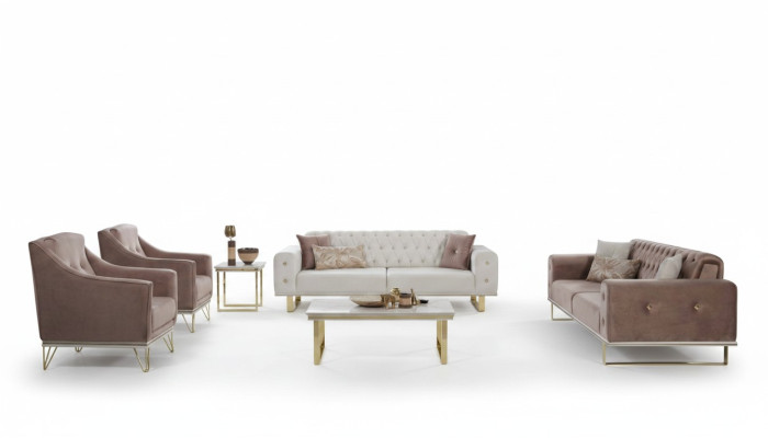 Designer Chesterfield sofa set luxurious armchairs coffee table 6-piece set