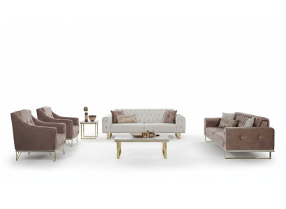 Designer Chesterfield sofa set luxurious armchairs coffee table 6-piece set