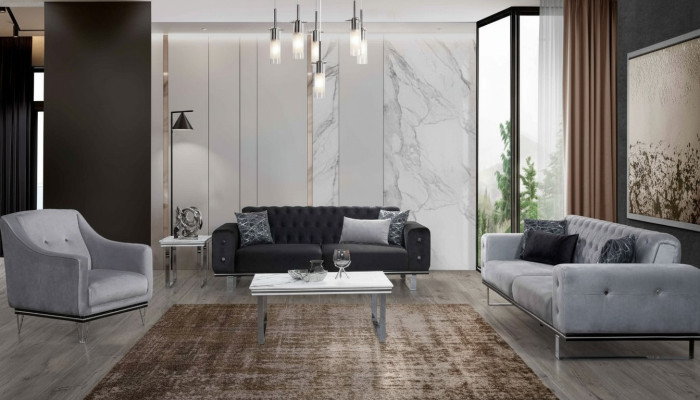 Black-Grey Chesterfield Sofa Set Modern Couches Side Table