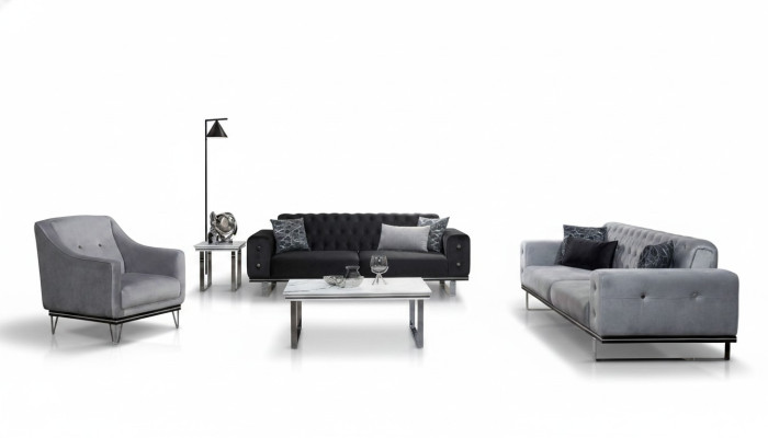 Black-Grey Chesterfield Sofa Set Modern Couches Side Table