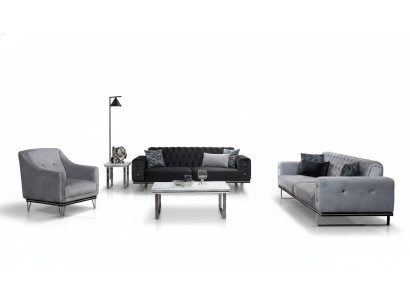 Black-Grey Chesterfield Sofa Set Modern Couches Side Table