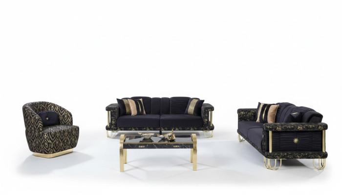 Exclusive living room upholstered sofa set x2 fabric sofas 1-seater 3-piece set