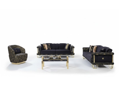 Exclusive living room upholstered sofa set x2 fabric sofas 1-seater 3-piece set