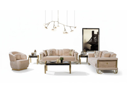 Living room beige sofa set three-seater couch designer armchair group