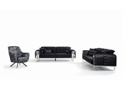 Black-Gray Living Room Seating Set 3-Seater Armchair Sofa Suite 3-piece