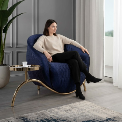 Blue relaxing armchair designer single-seater side table luxurious design