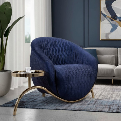 Blue relaxing armchair designer single-seater side table luxurious design