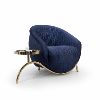 Blue relaxing armchair designer single-seater side table luxurious design