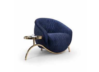Blue relaxing armchair designer single-seater side table luxurious design