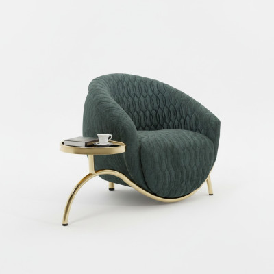 Green upholstered armchair designer lounge chair furniture luxurious 1-seater