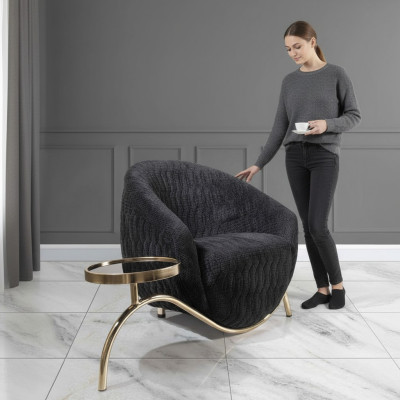 Black club chair, designer cocktail chair, modern single-seater chair