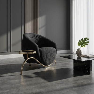Black club chair, designer cocktail chair, modern single-seater chair