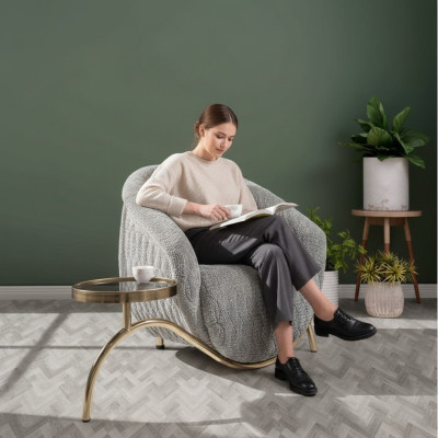 Gray Upholstered Single-Seat Living Room Designer Club Armchair Noble 1-Seater