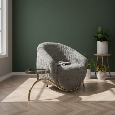 Gray Upholstered Single-Seat Living Room Designer Club Armchair Noble 1-Seater