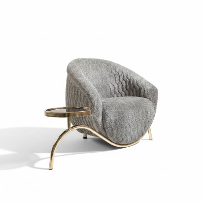 Gray Upholstered Single-Seat Living Room Designer Club Armchair Noble 1-Seater