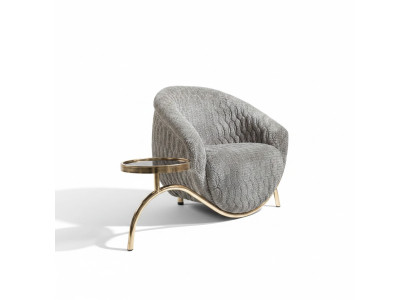 Gray Upholstered Single-Seat Living Room Designer Club Armchair Noble 1-Seater
