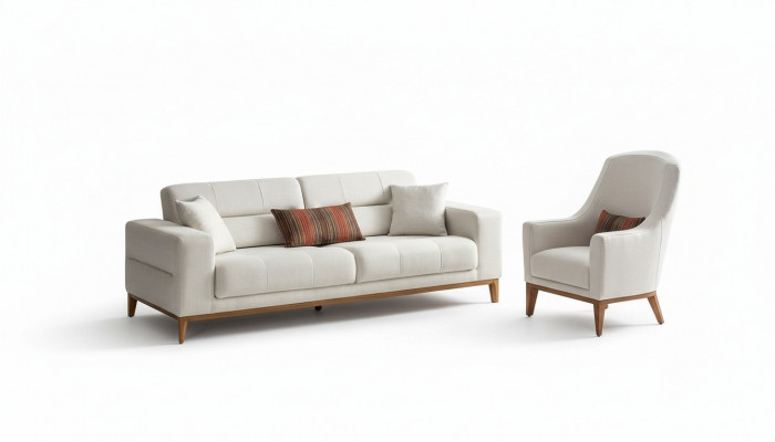Living room sofa set three-seater armchair luxury couch set 3 1 seater white