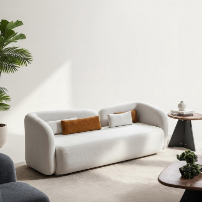 Modern design upholstery white three-seater sofa fabric material